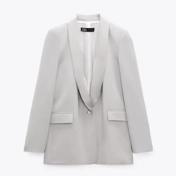 Zara * Satin Effect Blazer Gray size S New - Picture 6 of 12